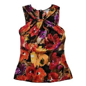 Cache Women's 95% Silk Knot Front Floral Top Sleeveless Colorful Size XS